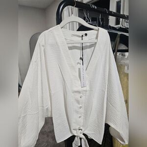 Three Eight Two White Blouse with Tie Front and Relaxed style